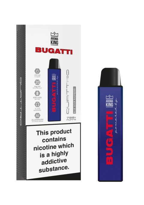 Jednorazowy e-papieros Aroma King Bugatti Quattro 700 puffs 20mg - Blue Sour Raspberry Jednorazowy e-papieros Aroma King Bugatti Quattro 700 puffs 20mg - Blue Sour Raspberry