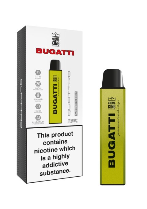 Jednorazowy e-papieros Aroma King Bugatti Quattro 700 puffs 20mg - Raspberry Sherbet Jednorazowy e-papieros Aroma King Bugatti Quattro 700 puffs 20mg - Raspberry Sherbet